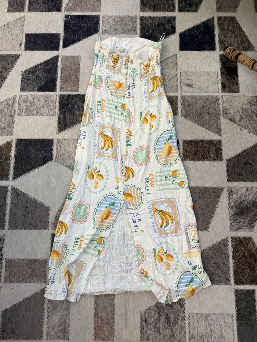 New Paper Heart Strapless White Maxi Dress with Citrus & Travel Print - Picture 3 of 5